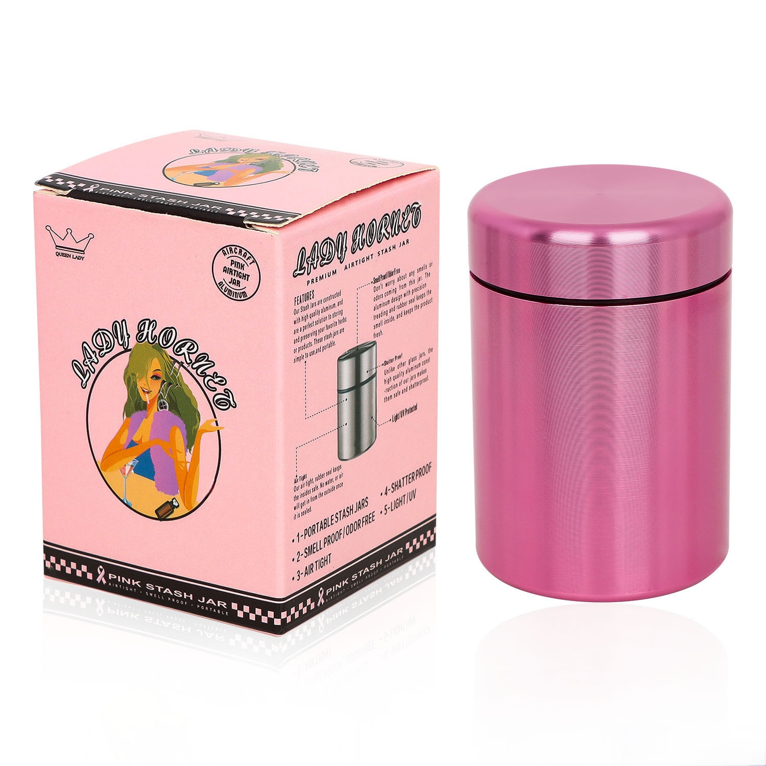 1 Pink Portable Storage Jar – Airtight Aluminum Case - Image 1