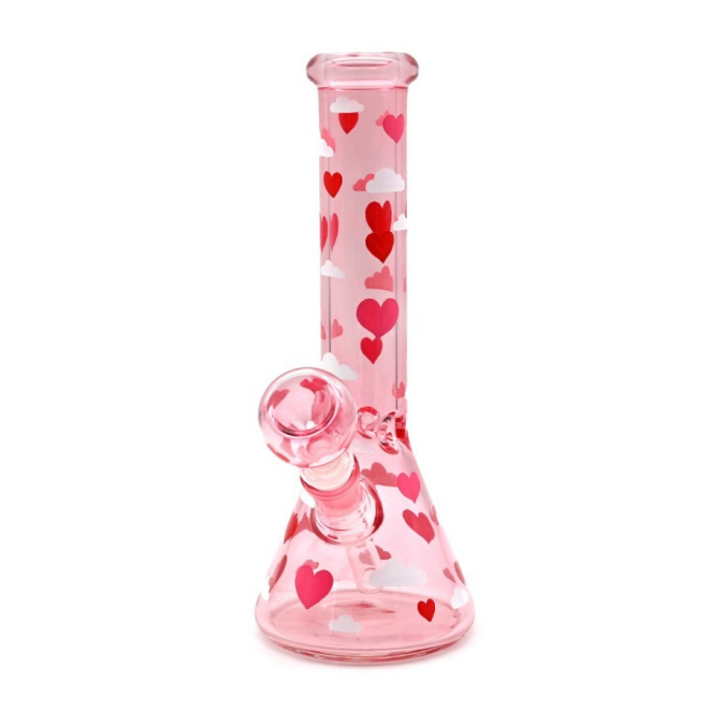 Cute 10-inch pink heart beaker water pipe aesthetic glass by Chilltree