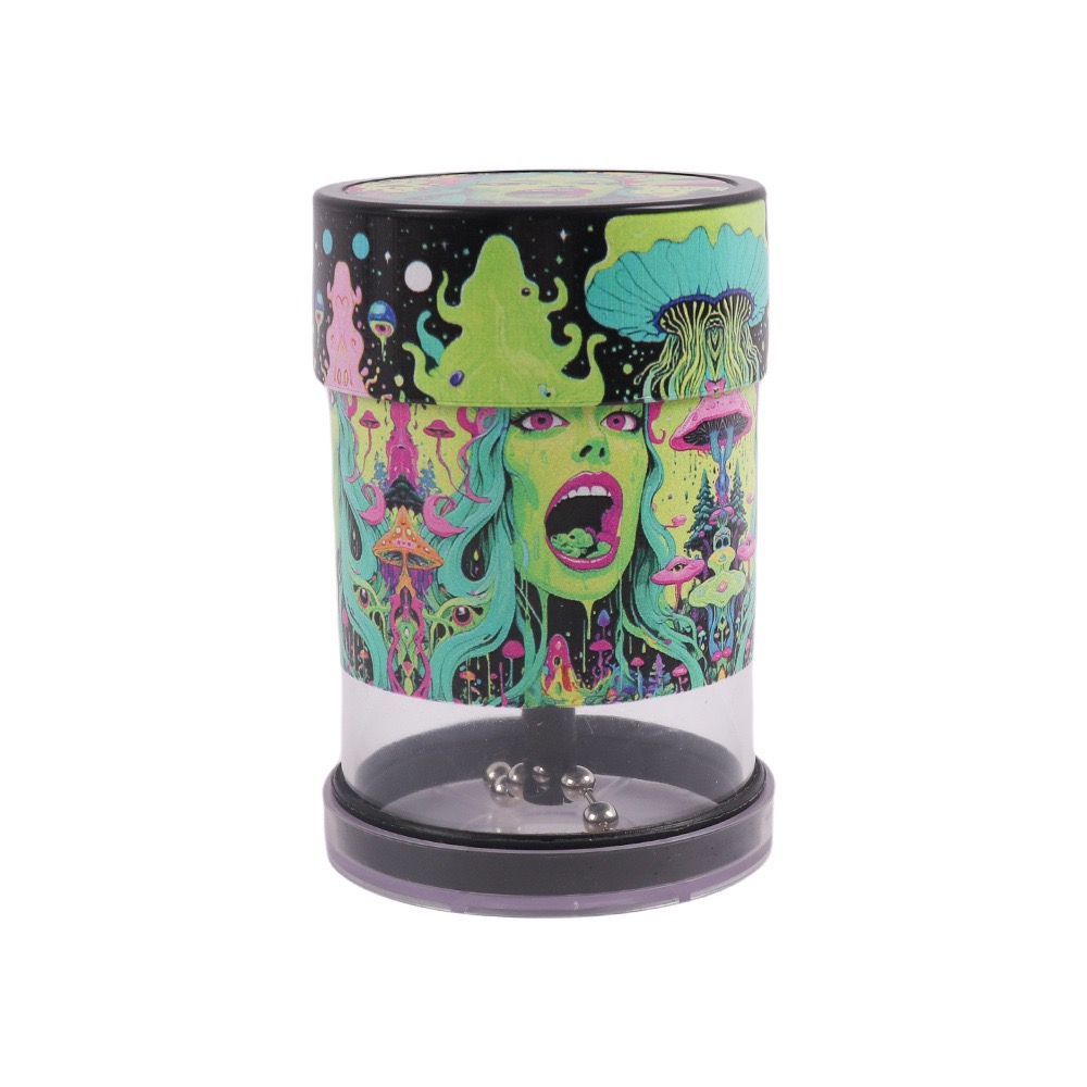 01-chilltree-trippy-art-electric-herb-grinder Premium 110mm trippy art electric herb grinder clear chamber by Chilltree
