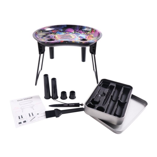 Premium ergonomic folding rolling tray kit with cone maker tools and storage tin case