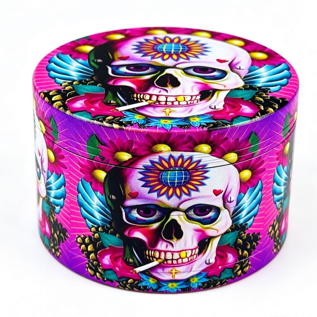Premium 50mm colorful sugar skull herb grinder by Chilltree