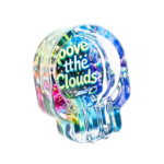 Colorful trippy skull ashtray Above the Clouds design by Chilltree